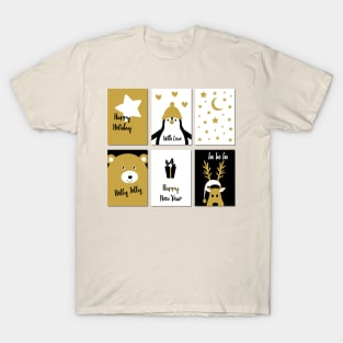 Merry Christmas cards 2 - black, white and gold T-Shirt